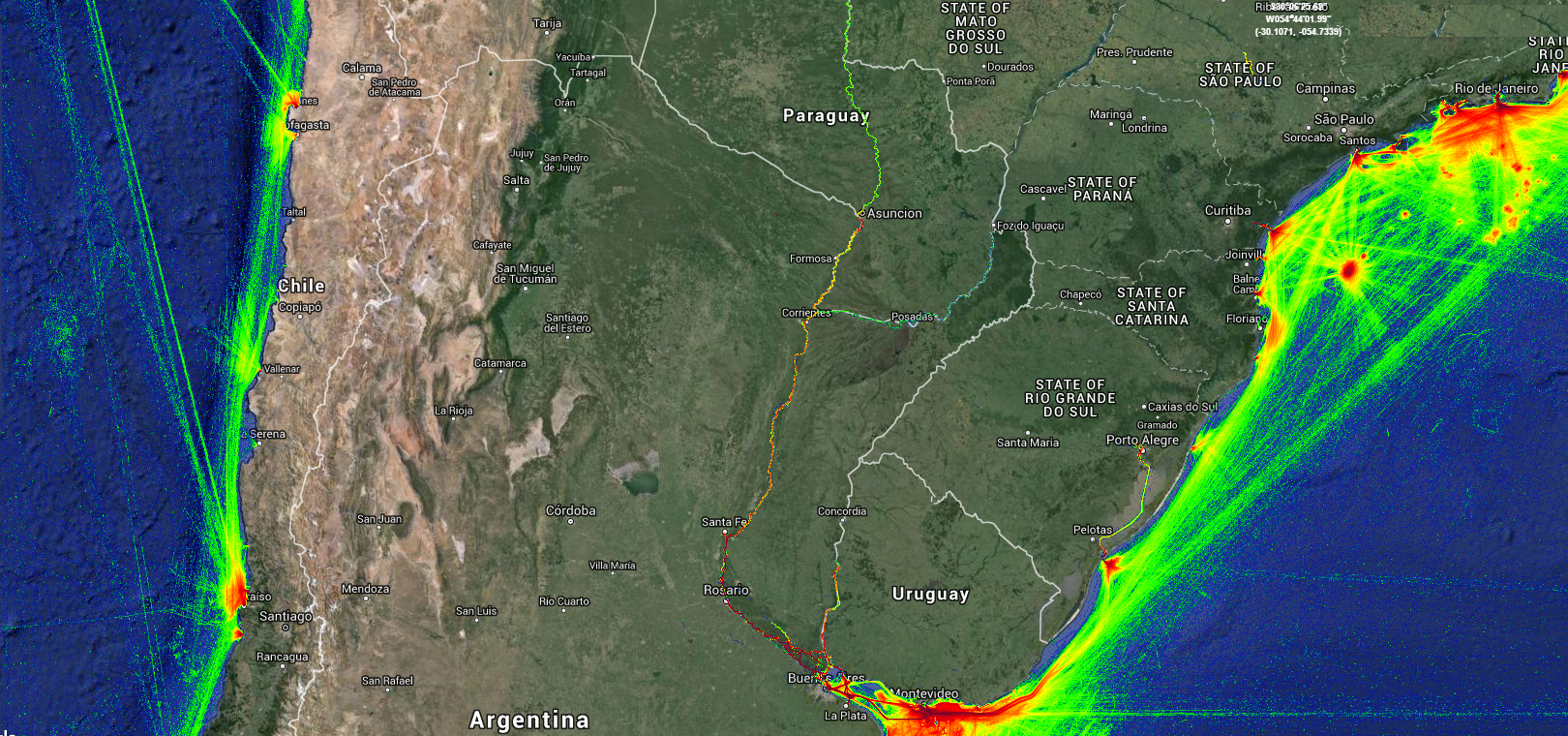 Live Marine Traffic, Density Map and Current Position of ships in PARANA RIVER